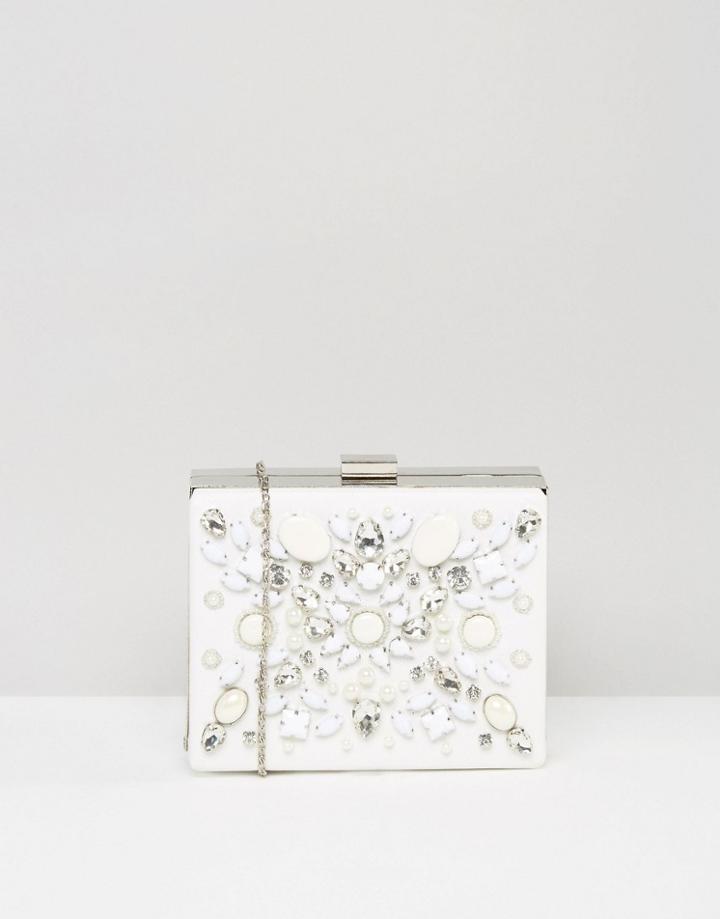 Chi Chi London Embellished Box Clutch Bag - White