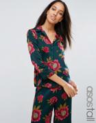 Asos Tall Satin Pyjama Blouse In Floral - Multi