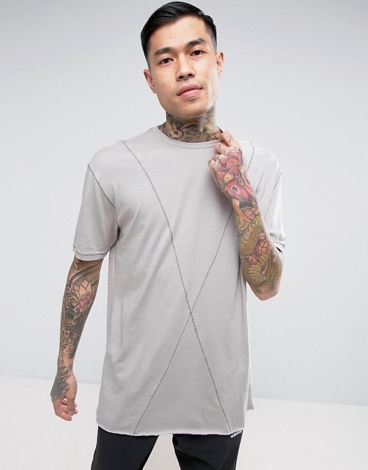 Bershka Oversized T-shirt With Crossover Detail In Gray - Gray