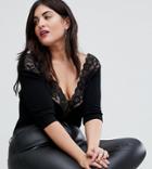 Asos Design Curve Top With Bardot Off Shoulder Lace Trim - Black