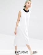 Monki Exclusive Contrast Neck Midi Dress - White