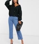 Asos Design Petite High Rise 'slim' Stretch Straight Leg Jeans In Brightwash-blue