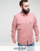 Asos Plus Slim Double Pocket Shirt In Pink - Pink