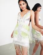 Asos Edition Mini Cami Dress In Pastel Diamond Fringe Embellishment-multi
