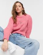 Topshop Detail Sleeve Sweater In Rose-pink