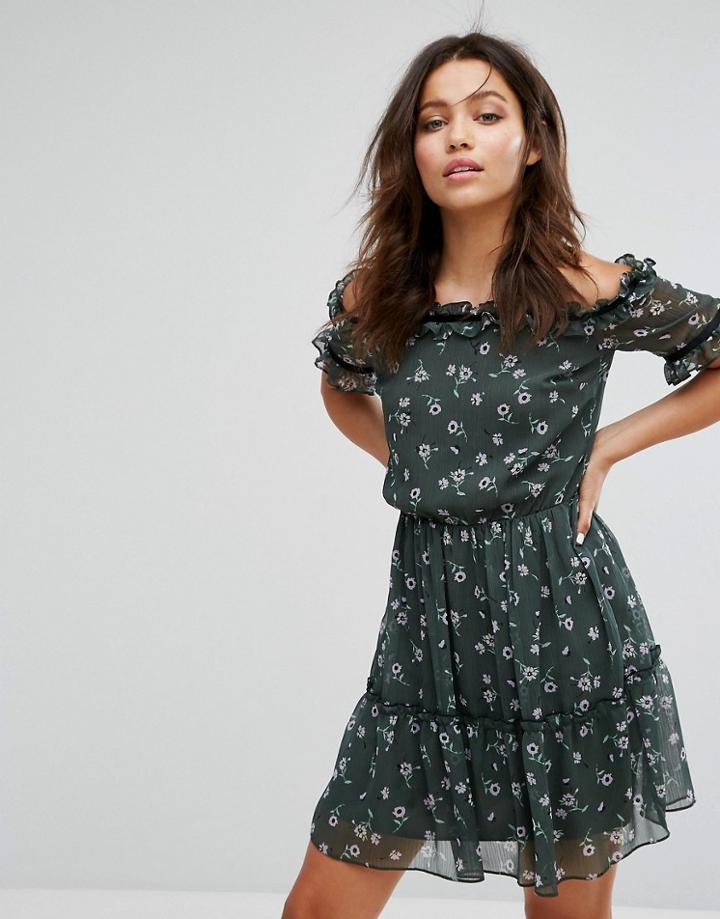 Miss Selfridge Floral Bardot Frill Dress - Multi