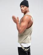 Asos Longline Sleeveless T-shirt With Double Layer Effect And Strap - Green