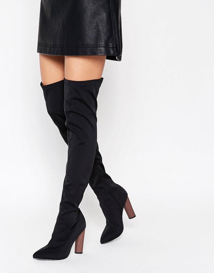 Truffle Collection Scuba Over The Knee Boots With Contrast Heel - Black