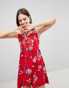 Brave Soul Lula Cami Dress In Rose Print - Red