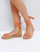 Asos Faded Leather Tie Leg Sandals - Orange