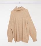 New Look Curve Longline Volume Sleeve Slouchy Turtle Neck Sweater In Camel-brown