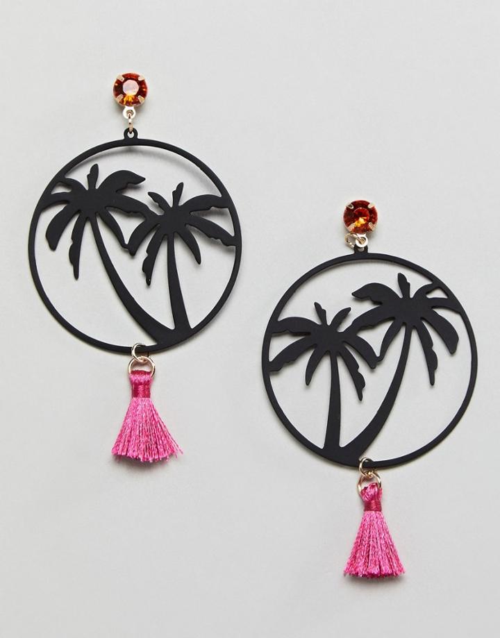 Asos Design Miami Nights Hoop And Tassel Earrings - Gold