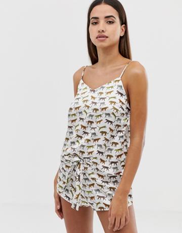Diane Houston Kitty Print Camisole - White