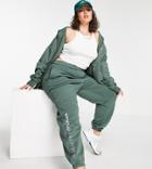 Asos Weekend Collective Curve Set Roll Waist Oversize Sweatpants In Khaki-green