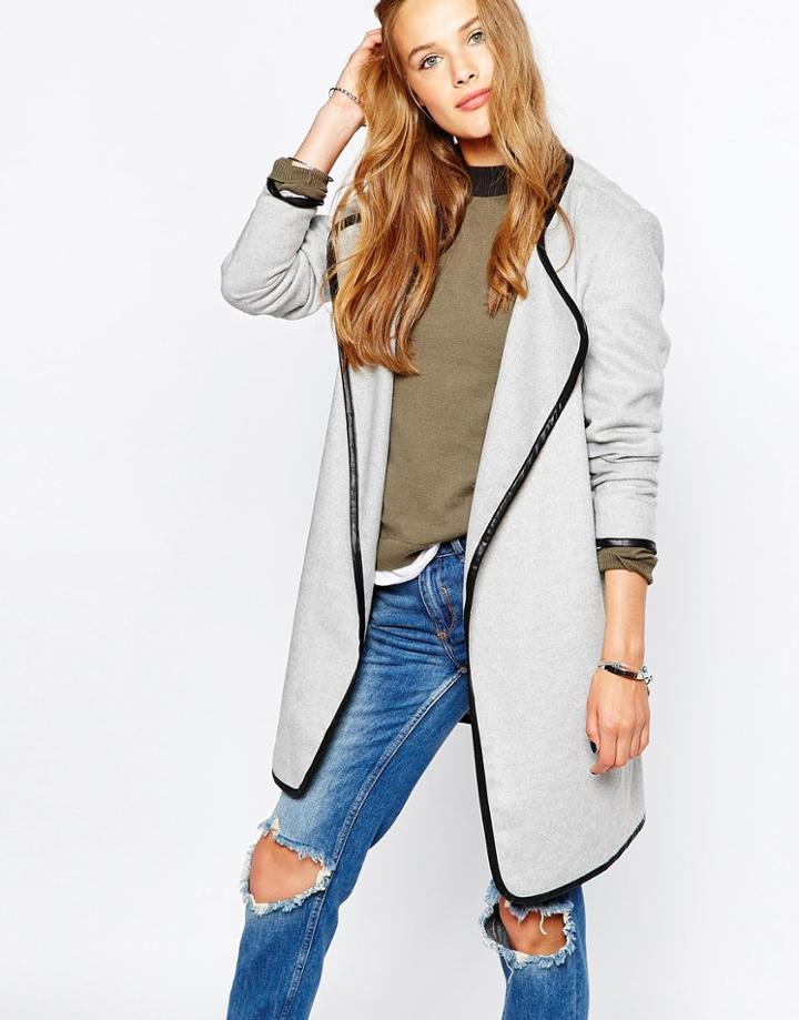 Vila Belted Drape Coat - Gray