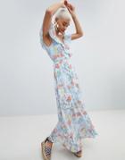 Prettylittlething Floral Wrap Maxi Dress - Blue