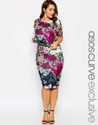 Asos Curve Co-ord Pencil Skirt In Blossom Print - Multi