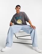 Asos Design Oversized T-shirt With Nirvana Print In Washed Gray-black