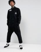 Asos Denim Boiler Suit In Black With Patches And Print - Black