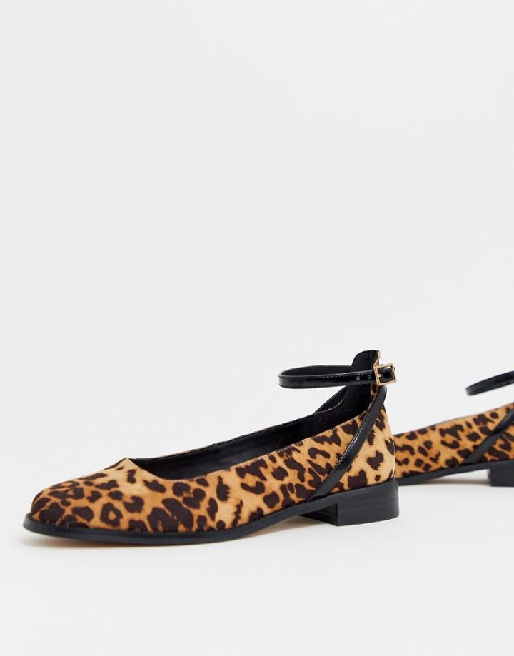 Asos Design Molly Flat Shoes In Leopard - Multi