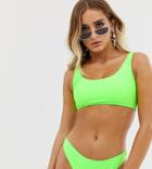 Missguided Scoop Neck Bikini Top In Neon Green - Green