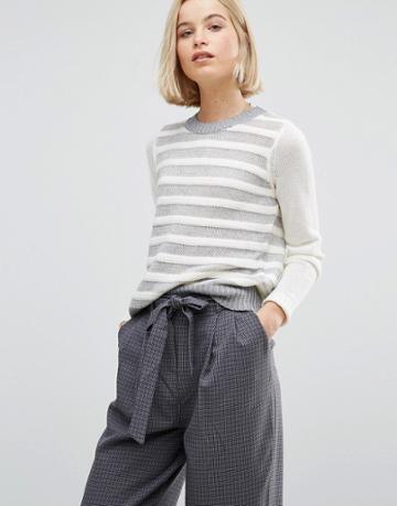 H.one Gray And White Striped Sweater - Gray