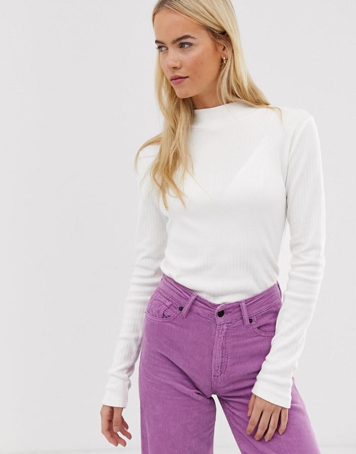 Kings Of Indigo High Neck Ribbed Top - White