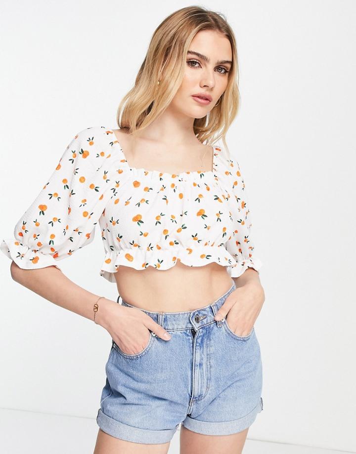 Vero Moda Cropped Milkmaid Blouse In White Peach Print - Part Of A Set-orange