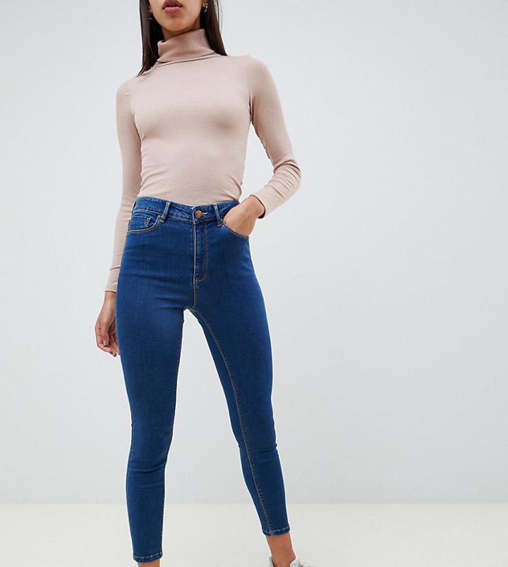 Asos Design Ridley High Waisted Skinny Jeans In Flat Blue Wash