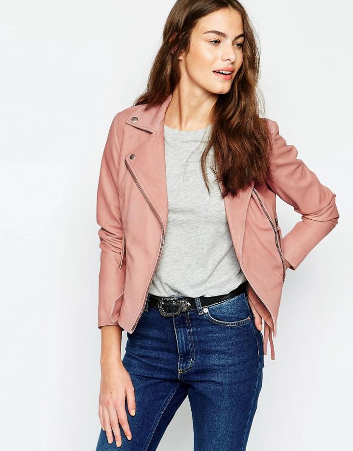 Muubaa Holmedale Pink Classic Biker Jacket - Sedona Pink