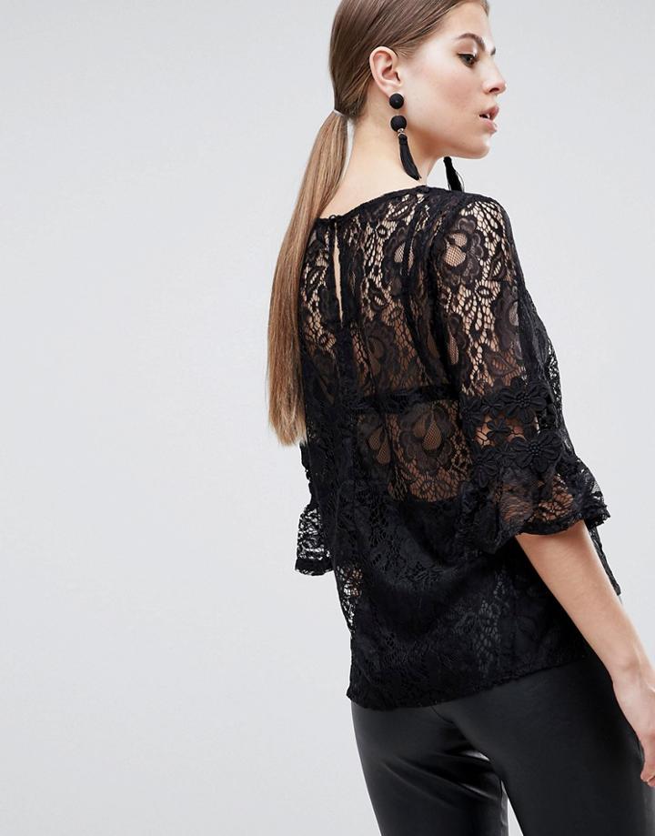 Ax Paris 3/4 Sleeve Lace Top - Black