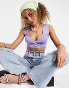 Asos Design Sleeveless Knitted Wrap Top With Tie Detail In Lilac-purple