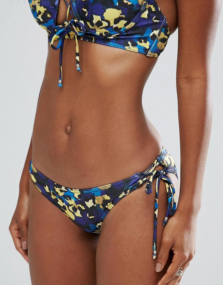 Lost Ink Animal Print Lace Side Bikini Bottom - Blue