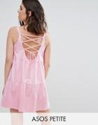 Asos Petite Sleeveless Smock Sundress With Lace Up Back - Pink