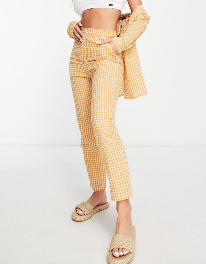 Fashion Union Exclusive Tailored Pants In Orange Gingham - Part Of A Set