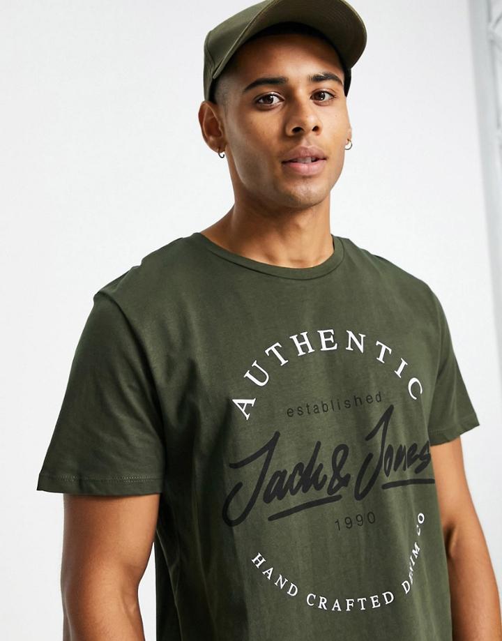 Jack & Jones Logo Crew Neck T-shirt In Forest Green
