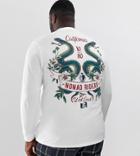 Asos Design Plus Relaxed Long Sleeve T-shirt In Organic Cotton With Dragon Back Print And Turtleneck - White