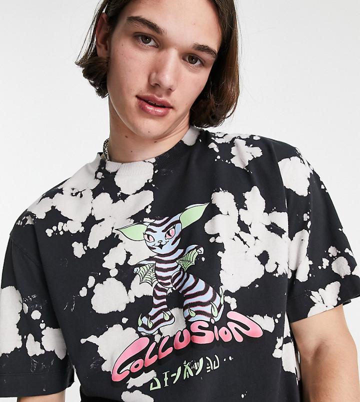 Collusion T-shirt With Dragon Print In Tie Dye-black
