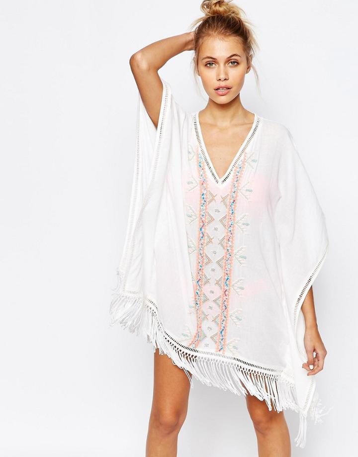Warehouse Embellished Tassel Caftan - White
