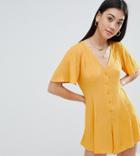 Asos Design Petite Swing Romper With Button Detail - Yellow