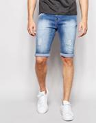 Loyalty & Faith Spray On Denim Short Distressing Light Wash Jean - Blue