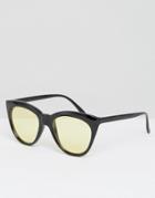 Asos Cat Eye Sunglasses With Yellow Lens - Black