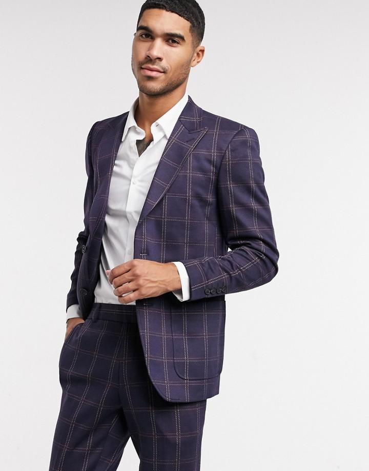 Only & Sons Suit Jacket In Navy Check