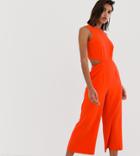 Warehouse Jumpsuit With Open Back In Red - Red