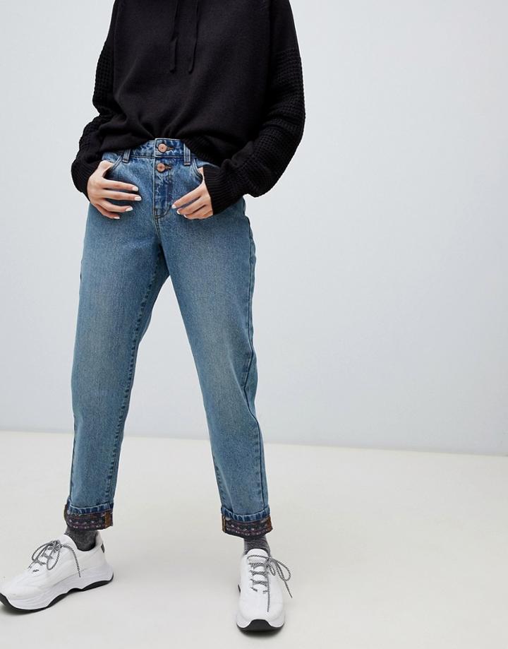 Noisy May Geo-tribal Printed Mom Jeans In Blue