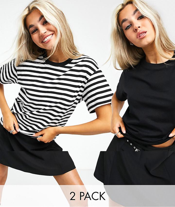 Weekday Alanis 2-pack T-shirts In Black And Stripe-multi
