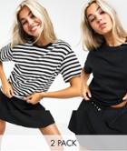 Weekday Alanis 2-pack T-shirts In Black And Stripe-multi