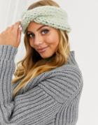 Asos Design Chunky Knit Headband In Light Green