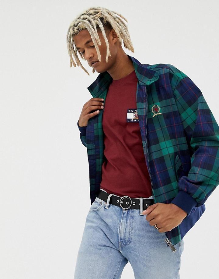 Tommy Jeans 6.0 Limited Capsule Harrington Jacket In Green And Navy Plaid With Crest Back Logo - Navy