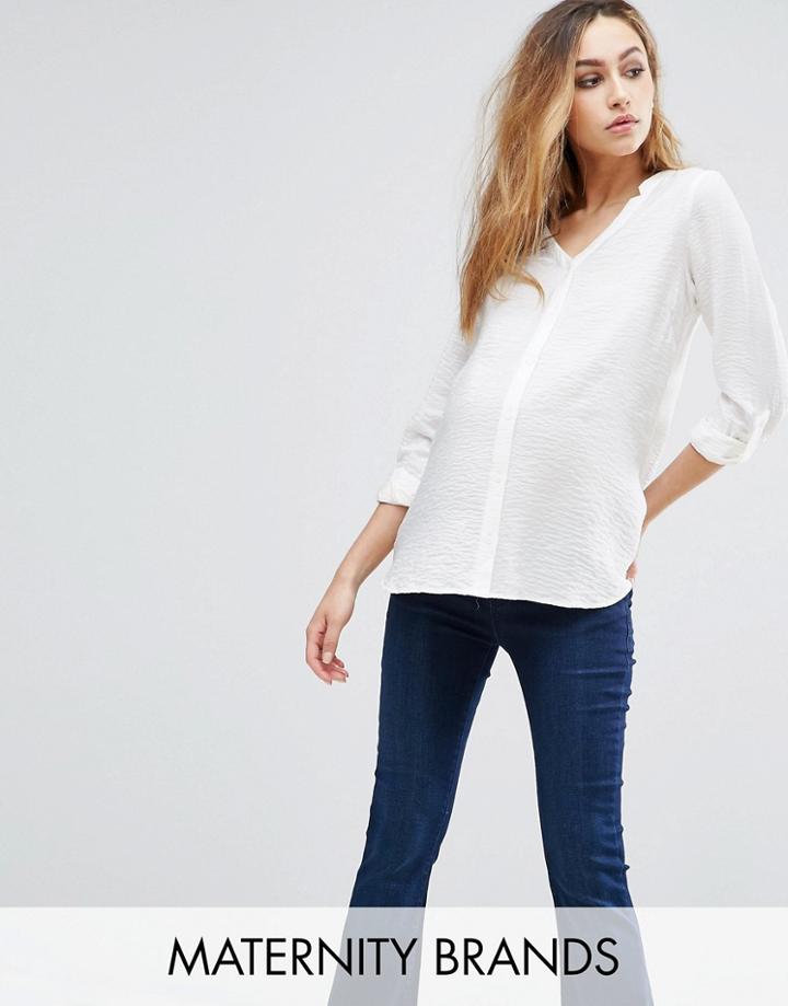 Mama. Licious Long Sleeve Woven Top - White